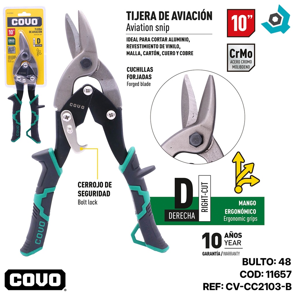 TIJERA DE AVIACION 10" CORTE DERECHO COVO