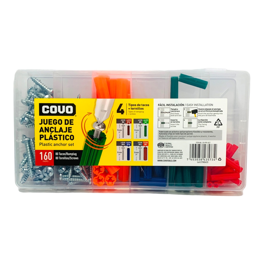 JUEGO DE RAMPLUG Y TORNILLOS 160 PZAS COVO