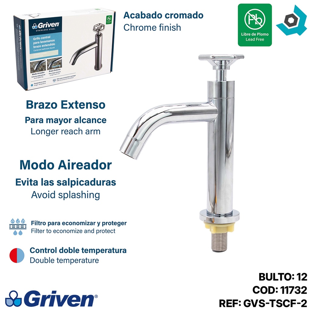 GRIFERIA PARA LAVAMANOS CROMADO ACERO INOXIDABLE GRIVEN
