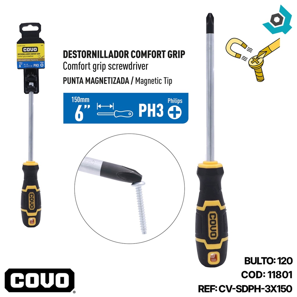 DESTORNILLADOR DE ESTRIA CONFORT GRIP 6" X PH3 COVO