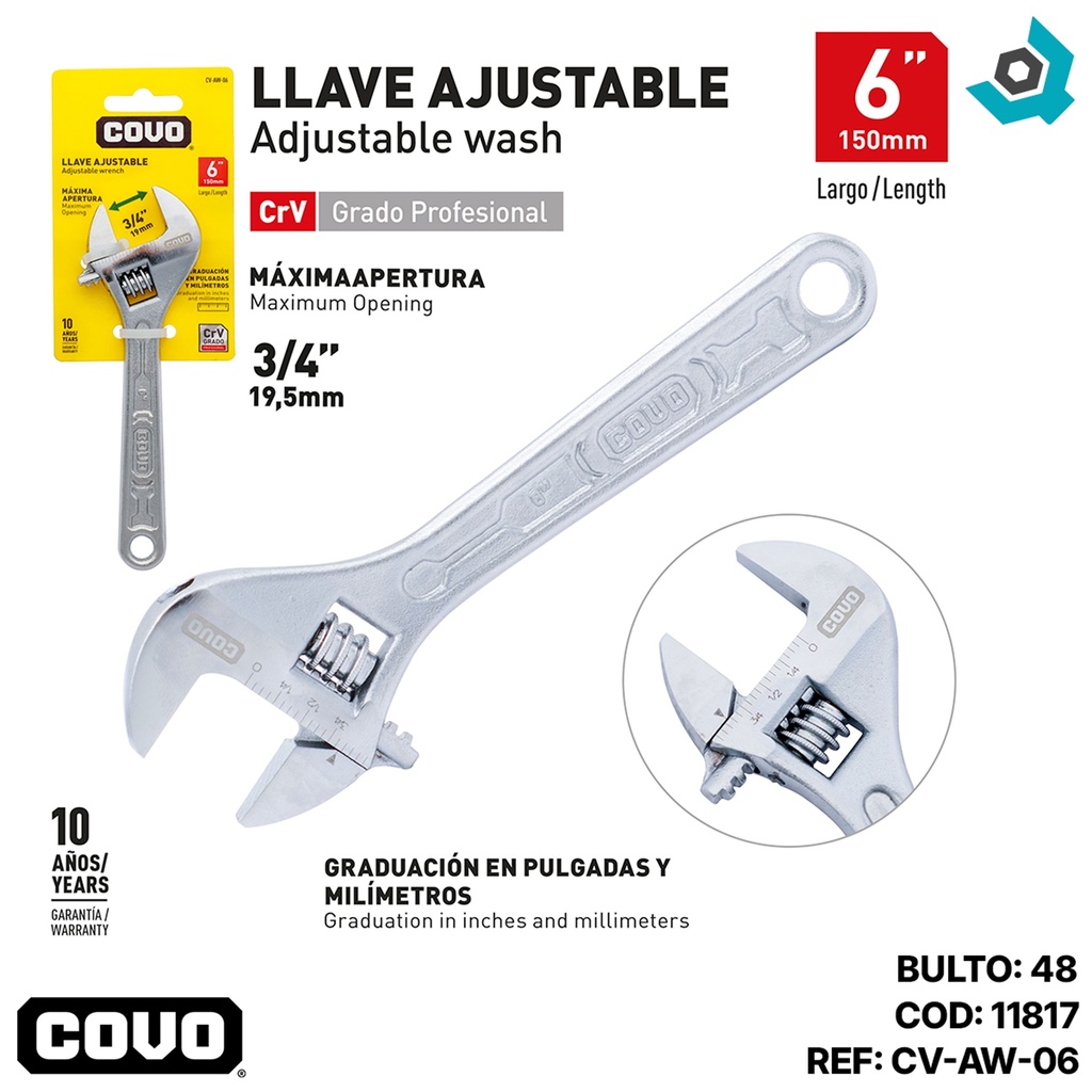 LLAVE AJUSTABLE 6" PROFESIONAL COVO