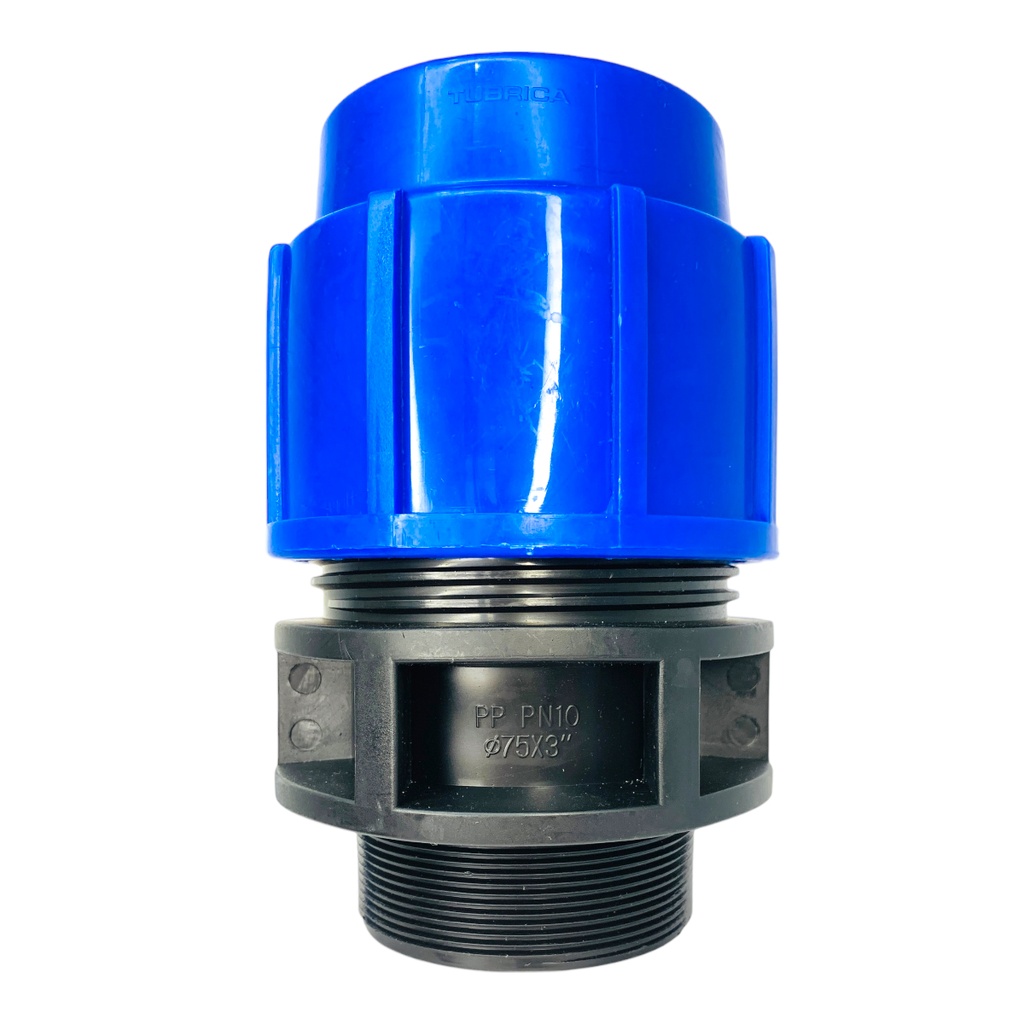 ADAPTADOR MACHO 75MM SALIDA 3" PARA RIEGO PEAD TUBRICA