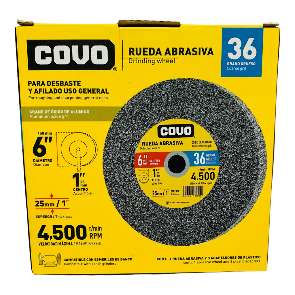 DISCO ABRASIVO PARA DESBASTE GRANO 36 X 6" X 25MM COVO