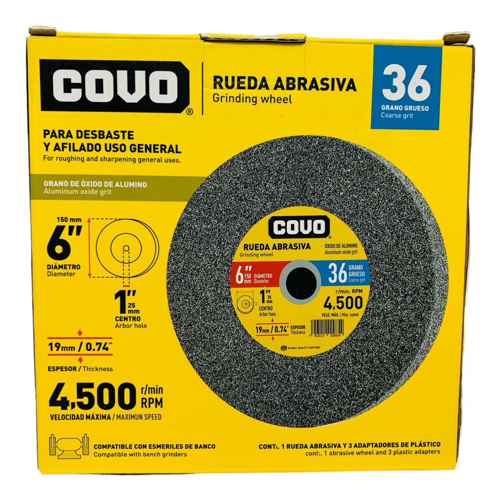DISCO ABRASIVO PARA DESBASTE GRANO 36 X 6" X 19MM COVO