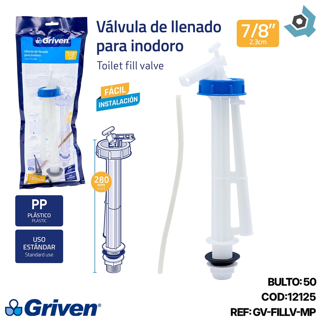 VALVULA DE LLENADO PARA INODORO 7/8" GRIVEN