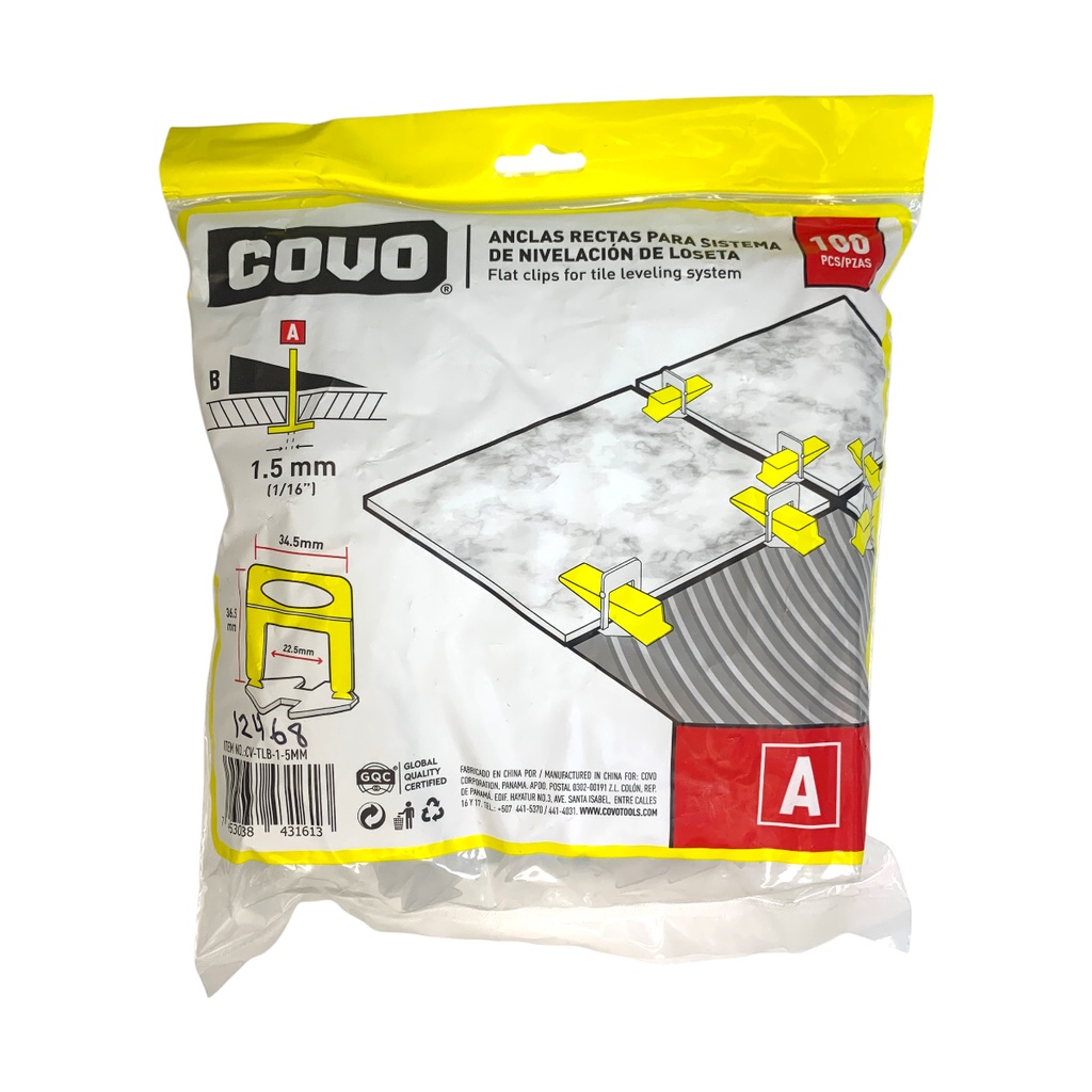 NIVELADORES PARA CERAMICAS 1.5MM 100 PZAS COVO