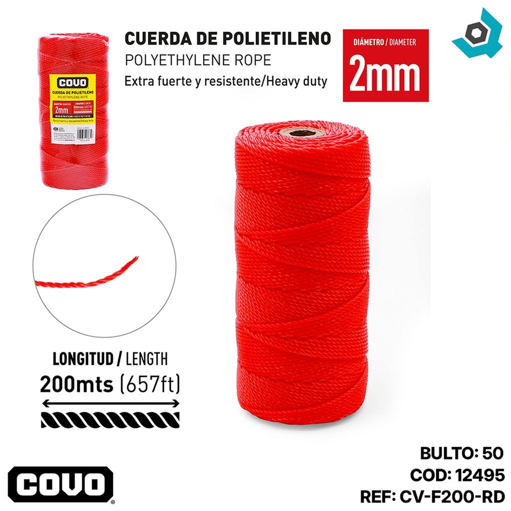 MECATILLO 2MM 200 METROS ROJO COVO