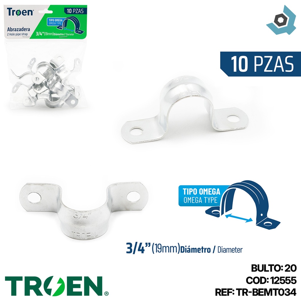 ABRAZADERA OMEGA 3/4" 10 PZAS TROEN