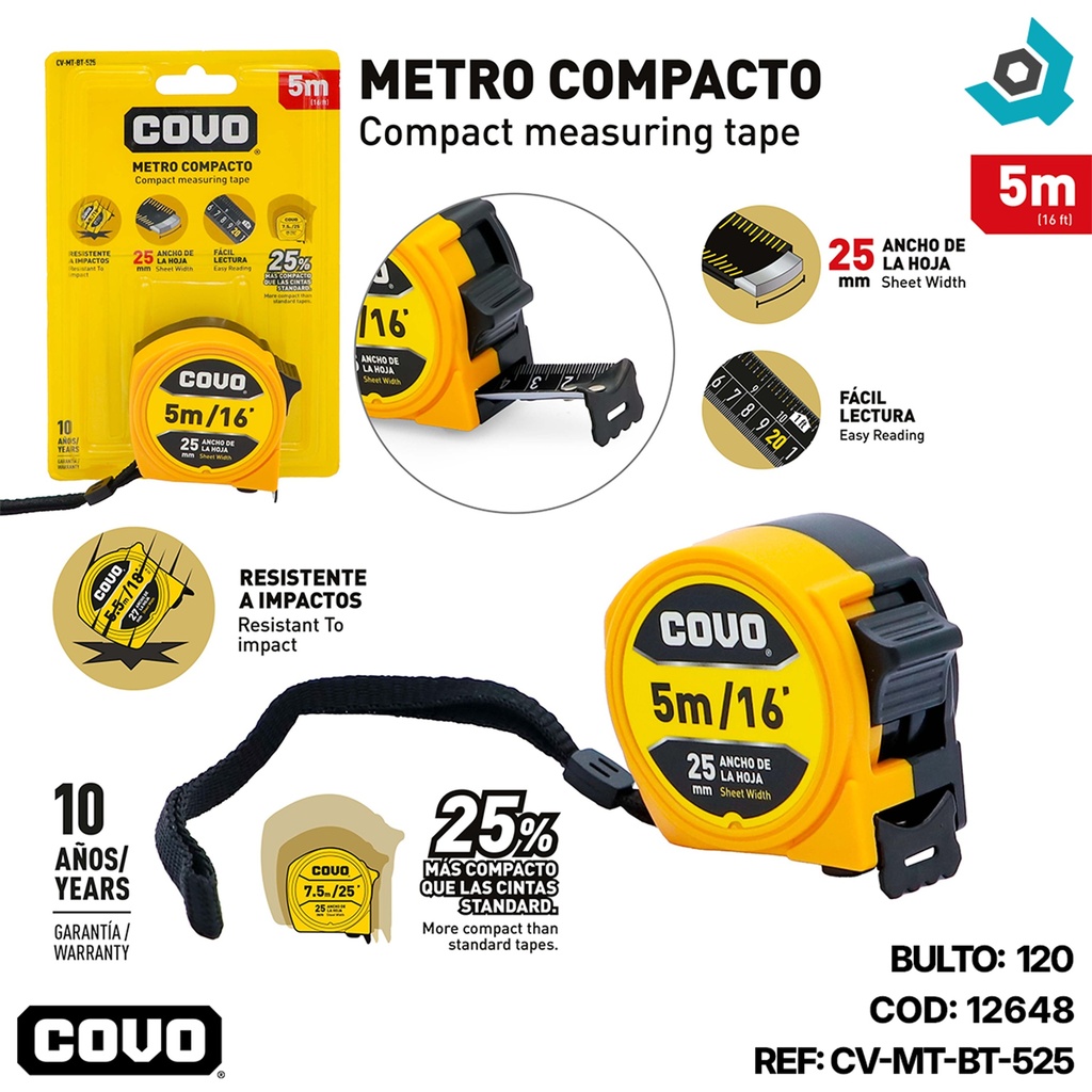 CINTA METRICA 5M COMPACTA COVO