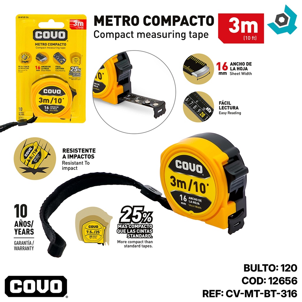 CINTA METRICA 3M COMPACTA COVO