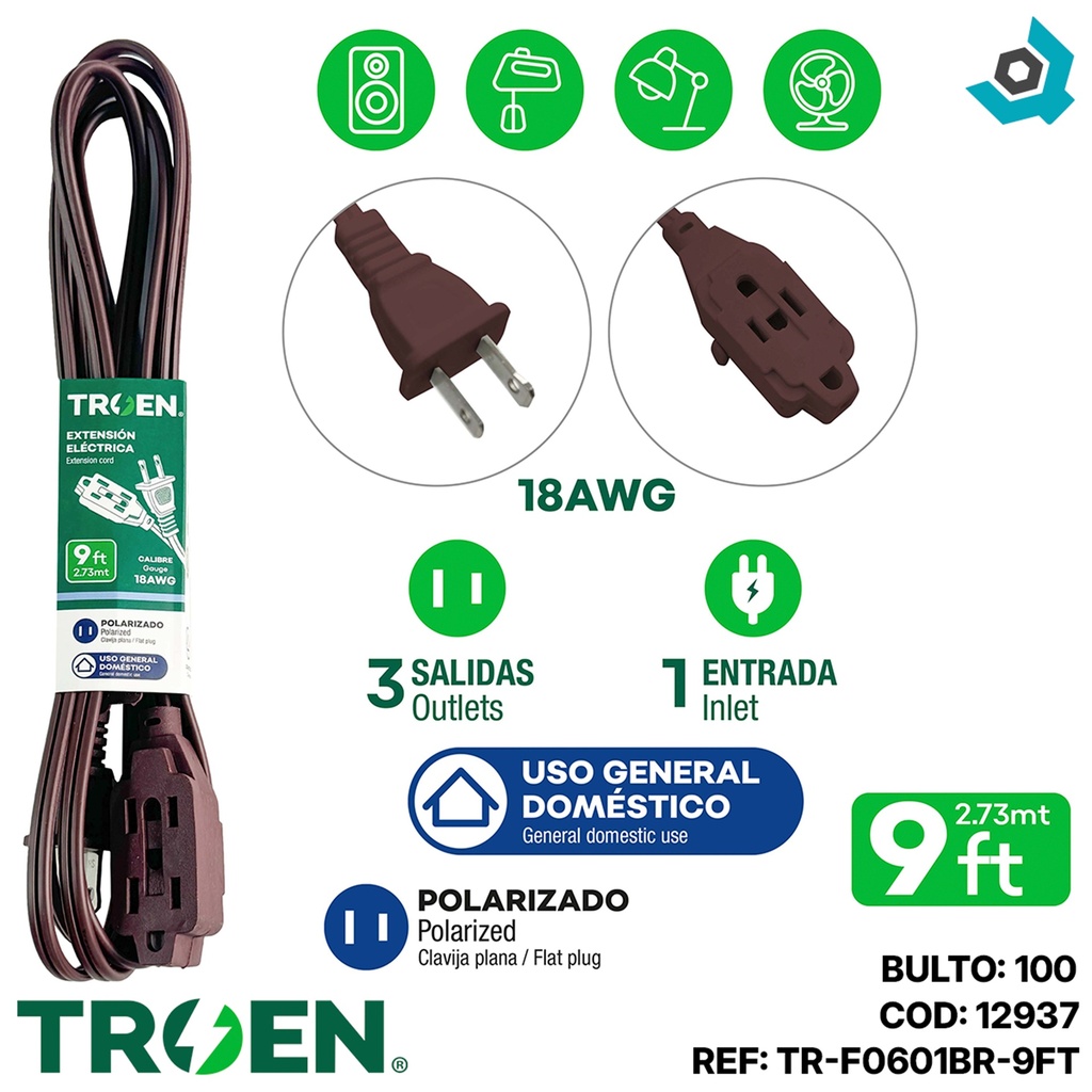 EXTENSION ELECTRICA 2.74M 3 TOMAS MARRON TROEN