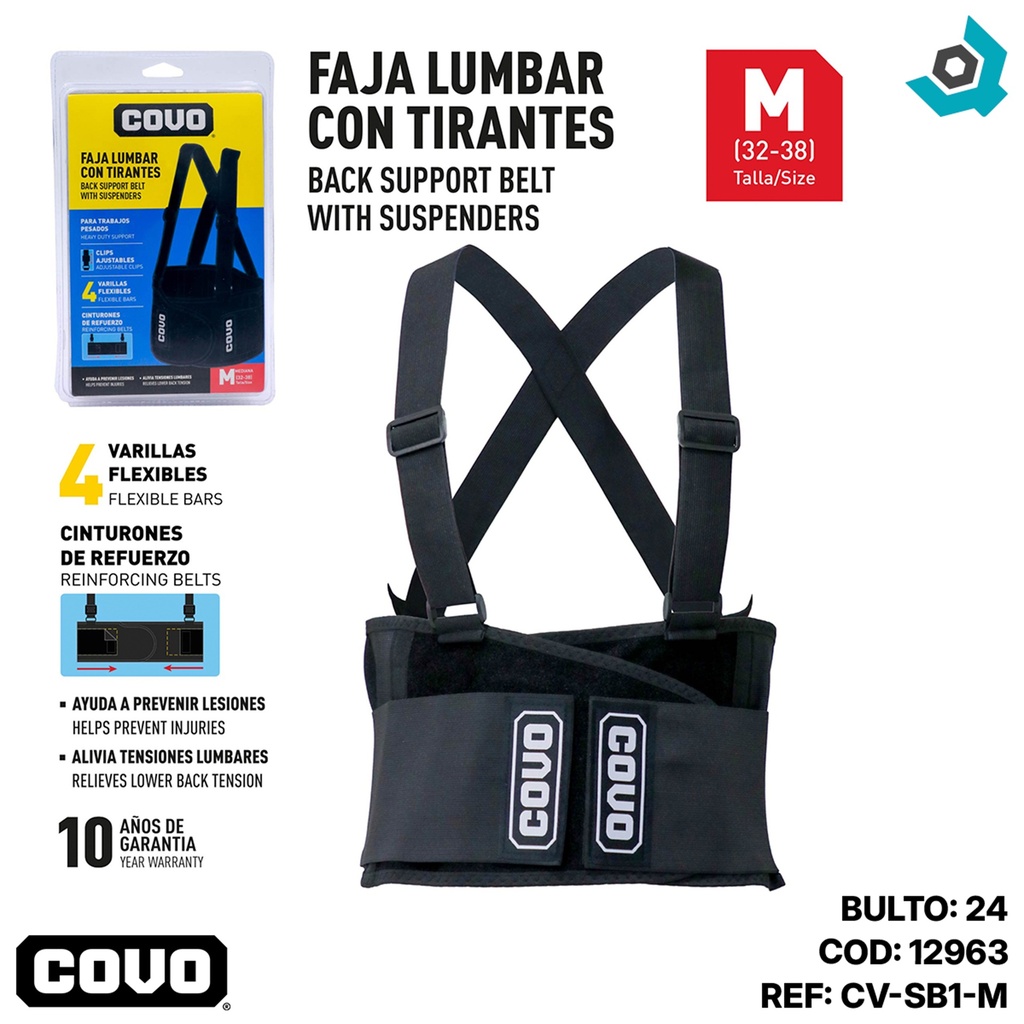 FAJA LUMBAR CON TIRANTES TALLA M COVO