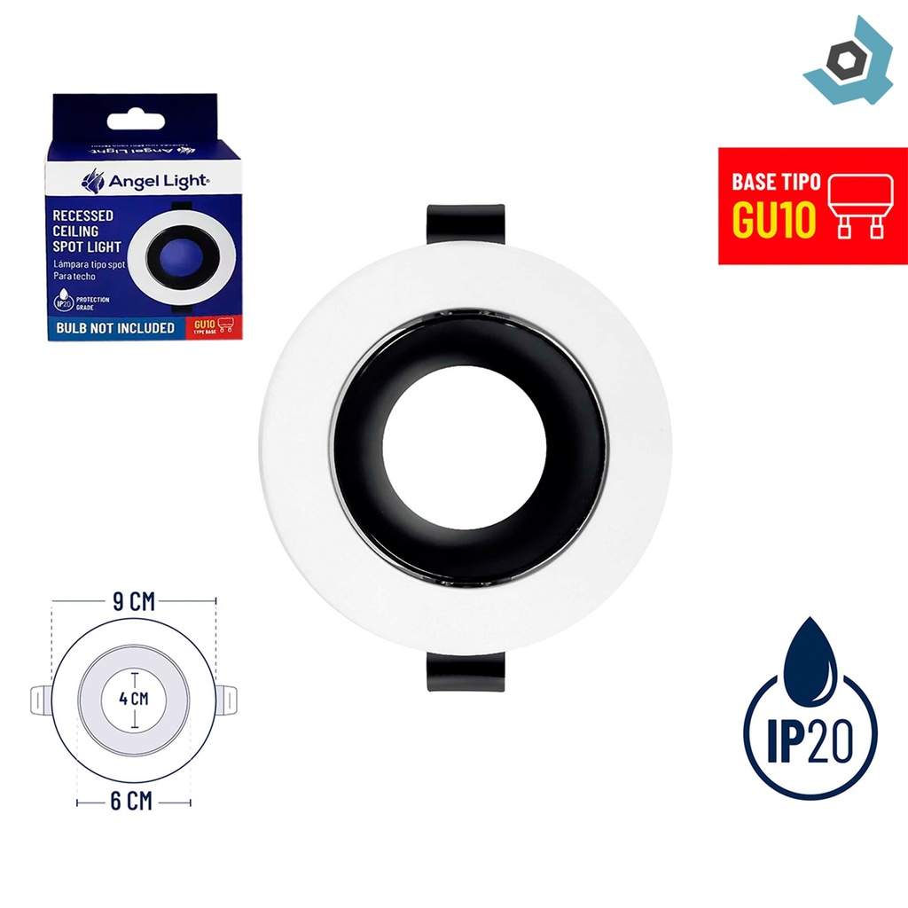 BASE DE LAMPARA TIPO SPOT REDONDA EMPOTRAR GU10 ANGEL LIGHT