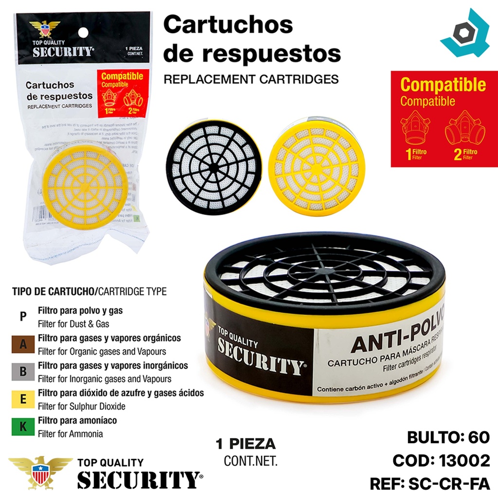 FILTRO DE REPUESTO PARA RESPIRADOR SECURITY