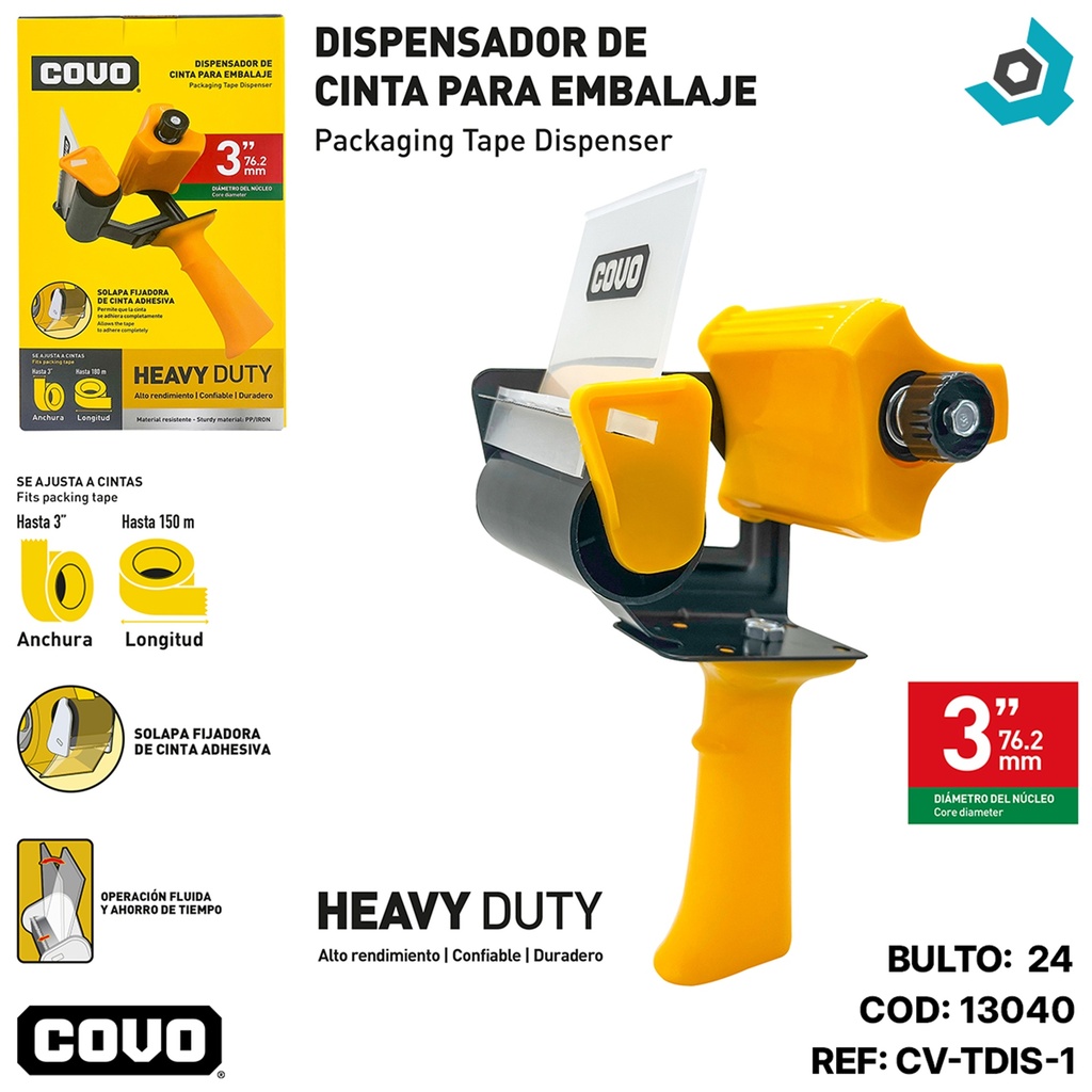DISPENSADOR DE CINTA PARA EMBALAJE 3" COVO
