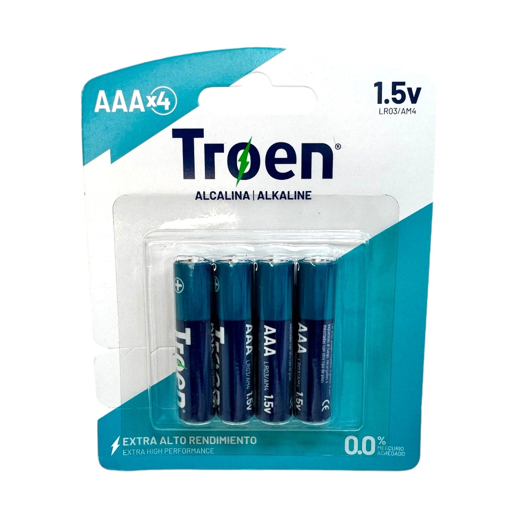 BATERIAS AAA ALCALINAS 4PZAS TROEN