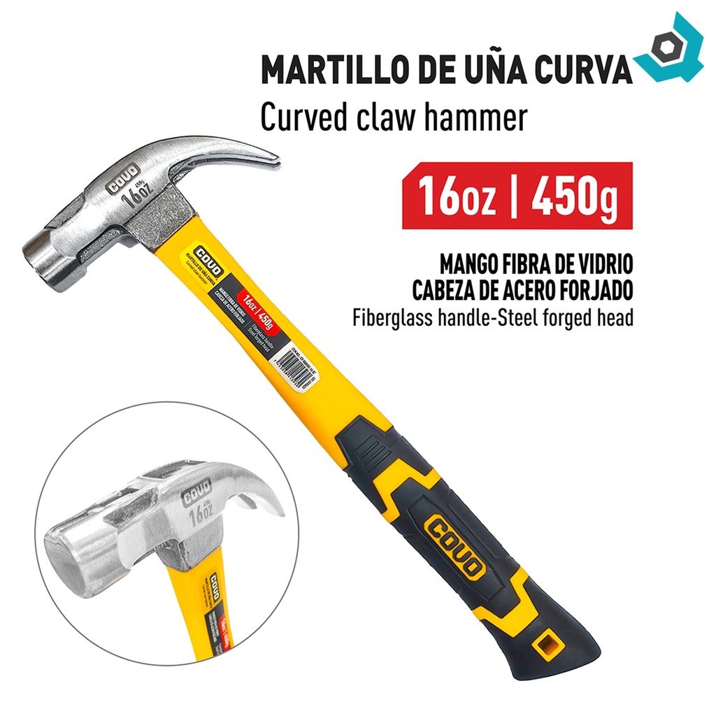 MARTILLO DE UÑA CURVA 16 OZ COVO
