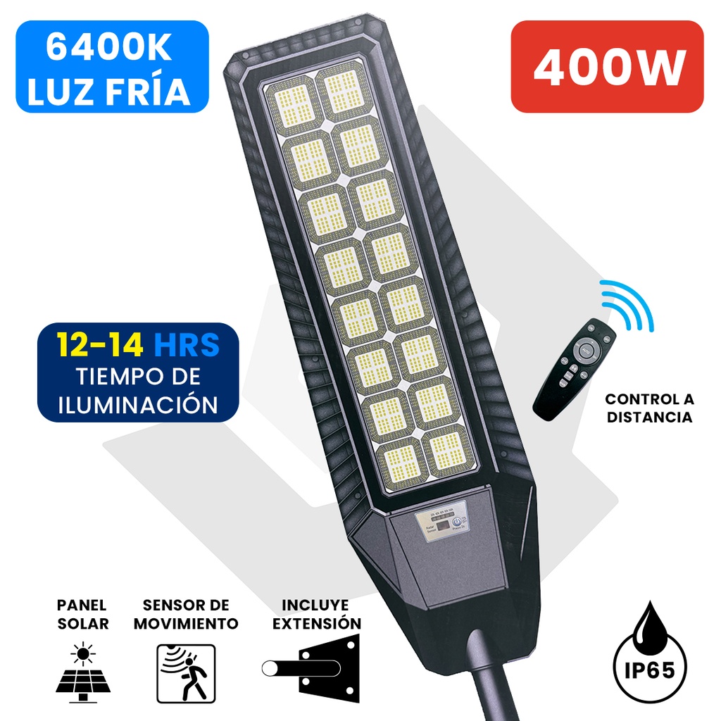 LAMPARA LED 400W CON PANEL SOLAR 6400K ANGEL LIGHT