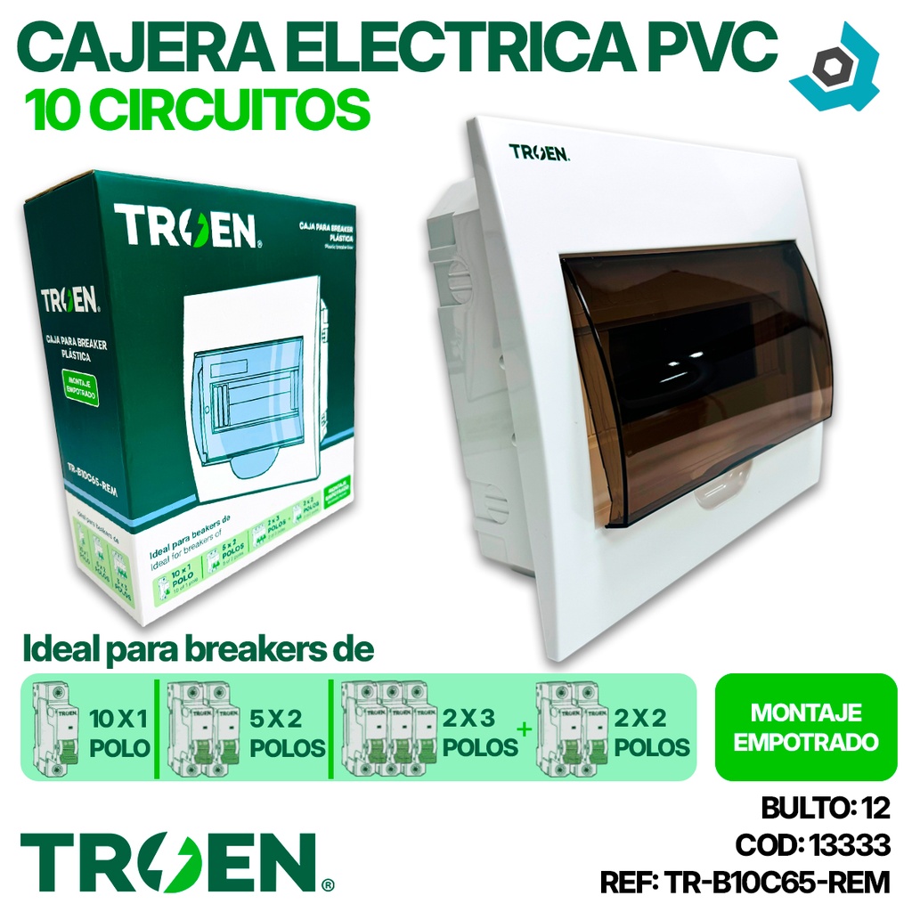CAJERA ELECTRICA 10 CIRCUITOS EMPOTRAR PVC TROEN