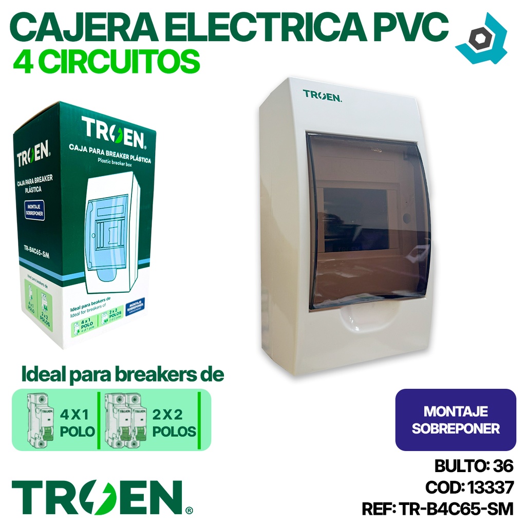 CAJERA ELECTRICA 4 CIRCUITOS SUPERFICIAL PVC TROEN