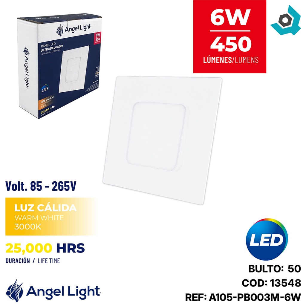 LAMPARA LED PARA EMPOTRAR CUADRADA 9W 3000K ANGEL LIGHT