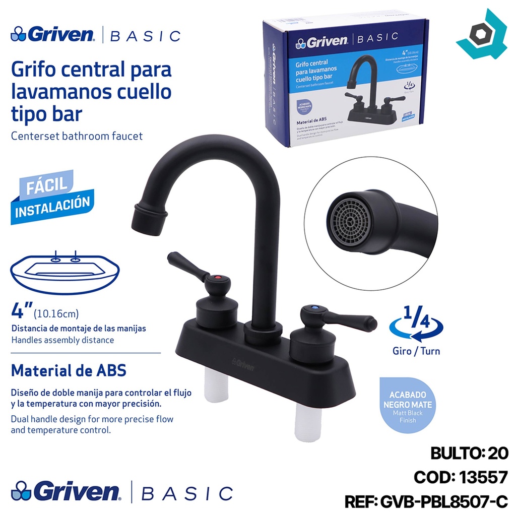GRIFERIA PARA LAVAMANOS CUELLO TIPO BAR GRIVEN BASIC
