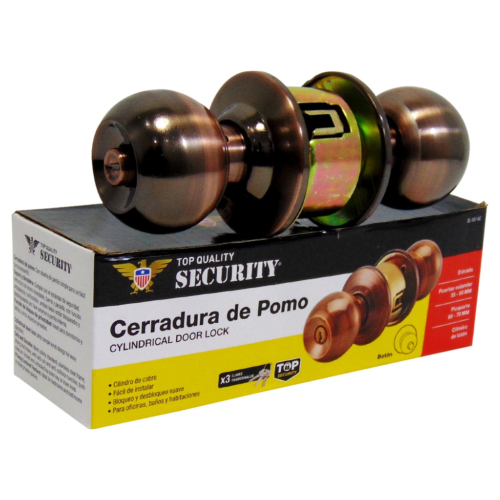 CERRADURA DE POMO PARA DORMITORIO BRONCE SECURITY