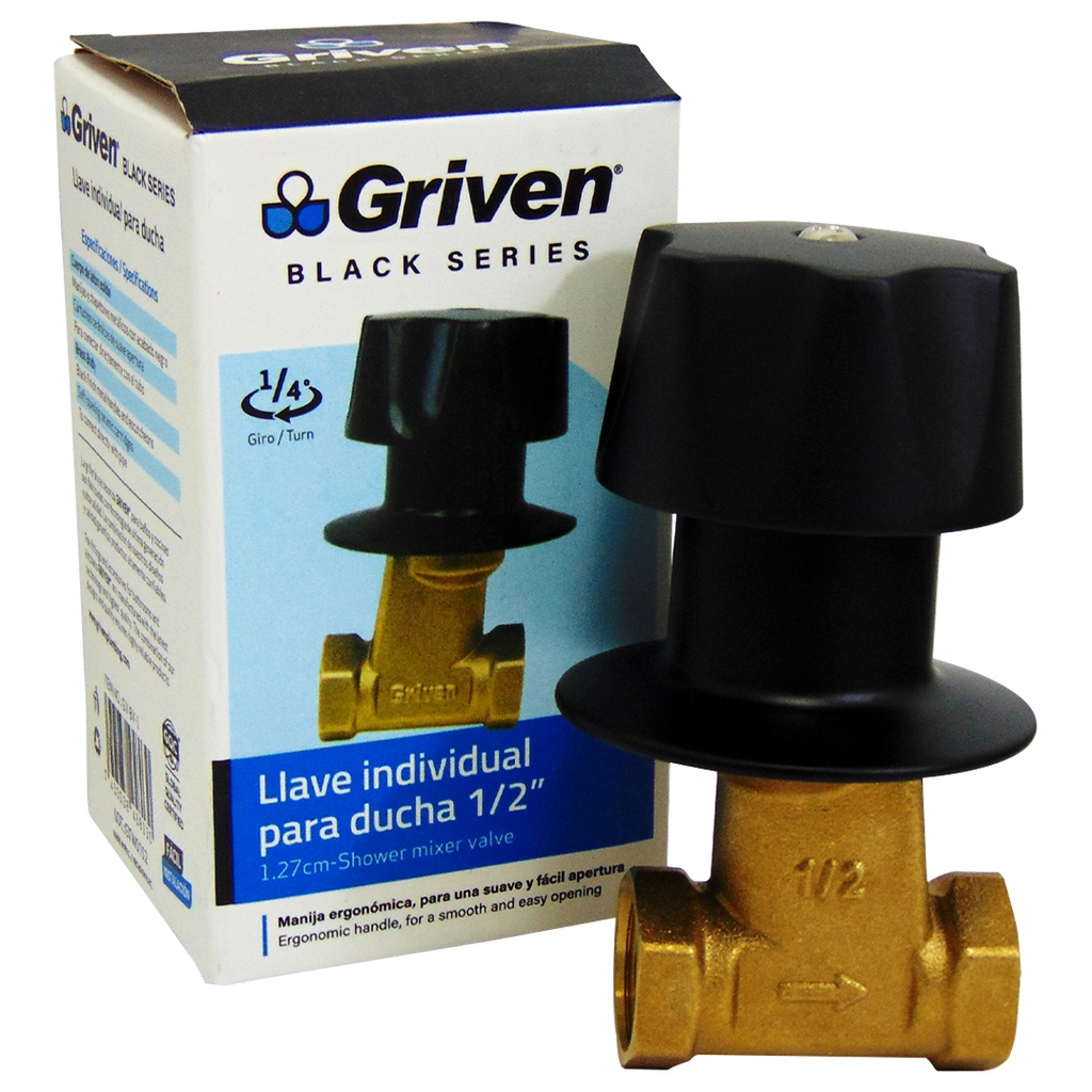 LLAVE PARA DUCHA 1/2" INDIVIDUAL GRIVEN BLACK