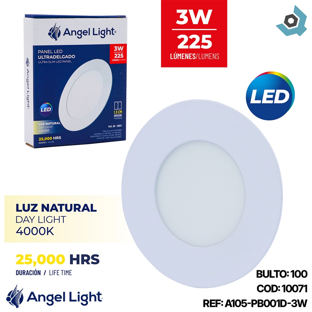 LAMPARA LED PARA EMPOTRAR REDONDA 3W 3.3" LUZ NATURAL ANGEL LIGHT