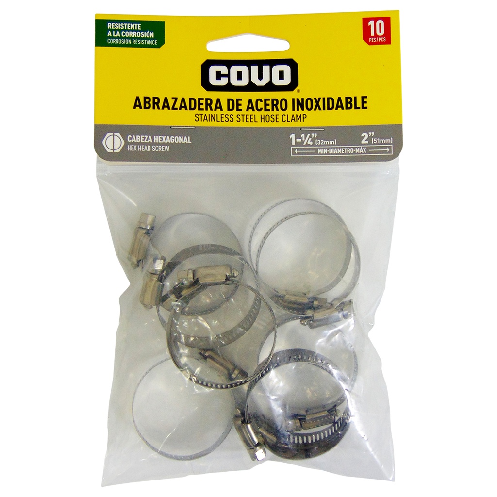 ABRAZADERA 1 1/4" A 2" DE ACERO DE ACERO INOXIDABLE COVO