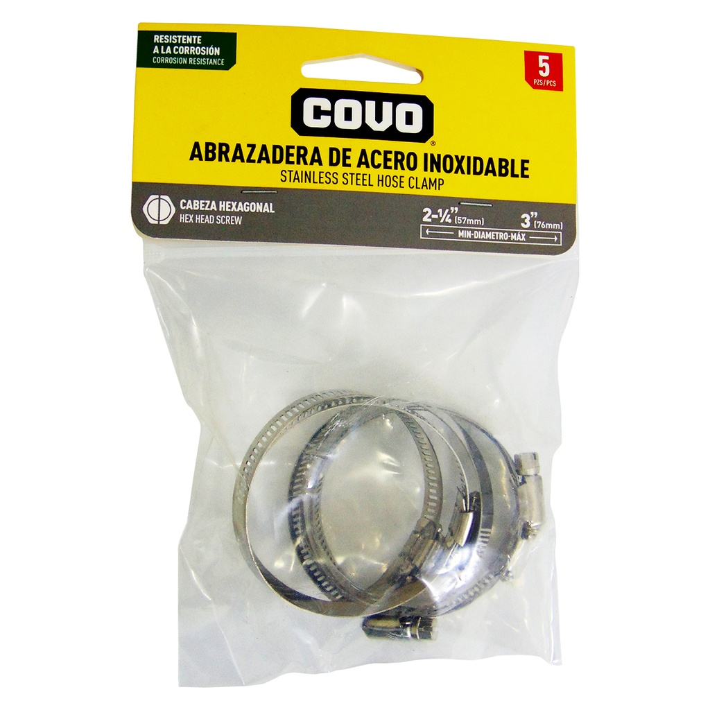 ABRAZADERAS 2 1/4" A 3" DE ACERO INOXIDABLE COVO