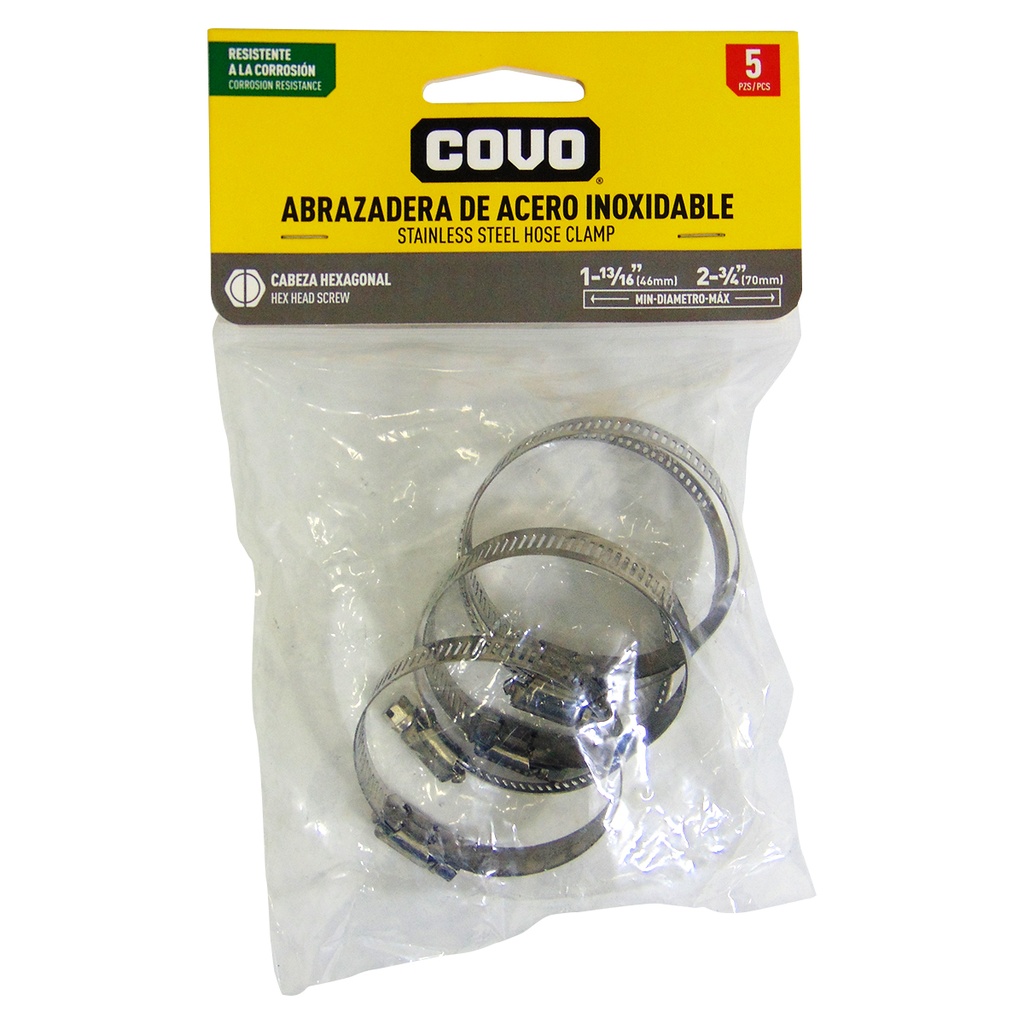 ABRAZADERAS 1 13/16" A 2 3/4" DE ACERO INOXIDABLE COVO