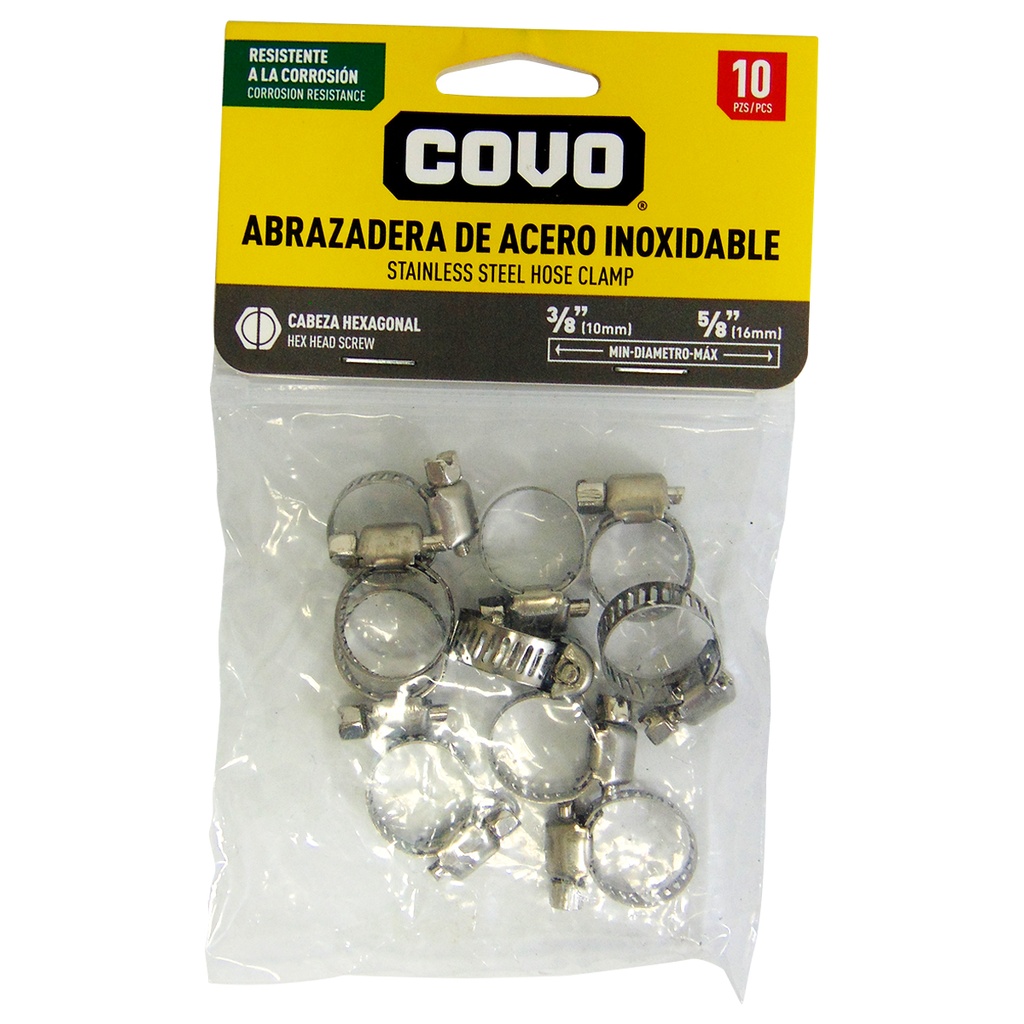 ABRAZADERAS 3/8" A 5/8" DE ACERO INXODABLE COVO