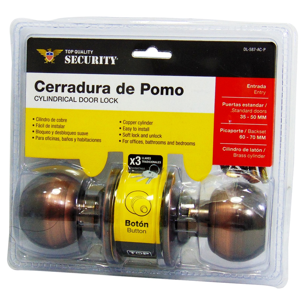 CERRADURA PARA DORMITORIO DE POMO BRONCE SECURITY