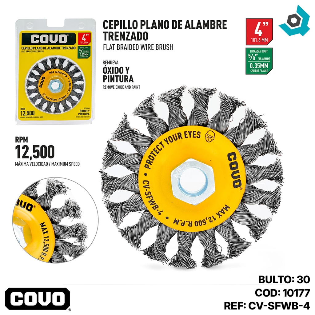 DISCO CEPILLO PLANO DE ALAMBRE 4" X 5/8" COVO