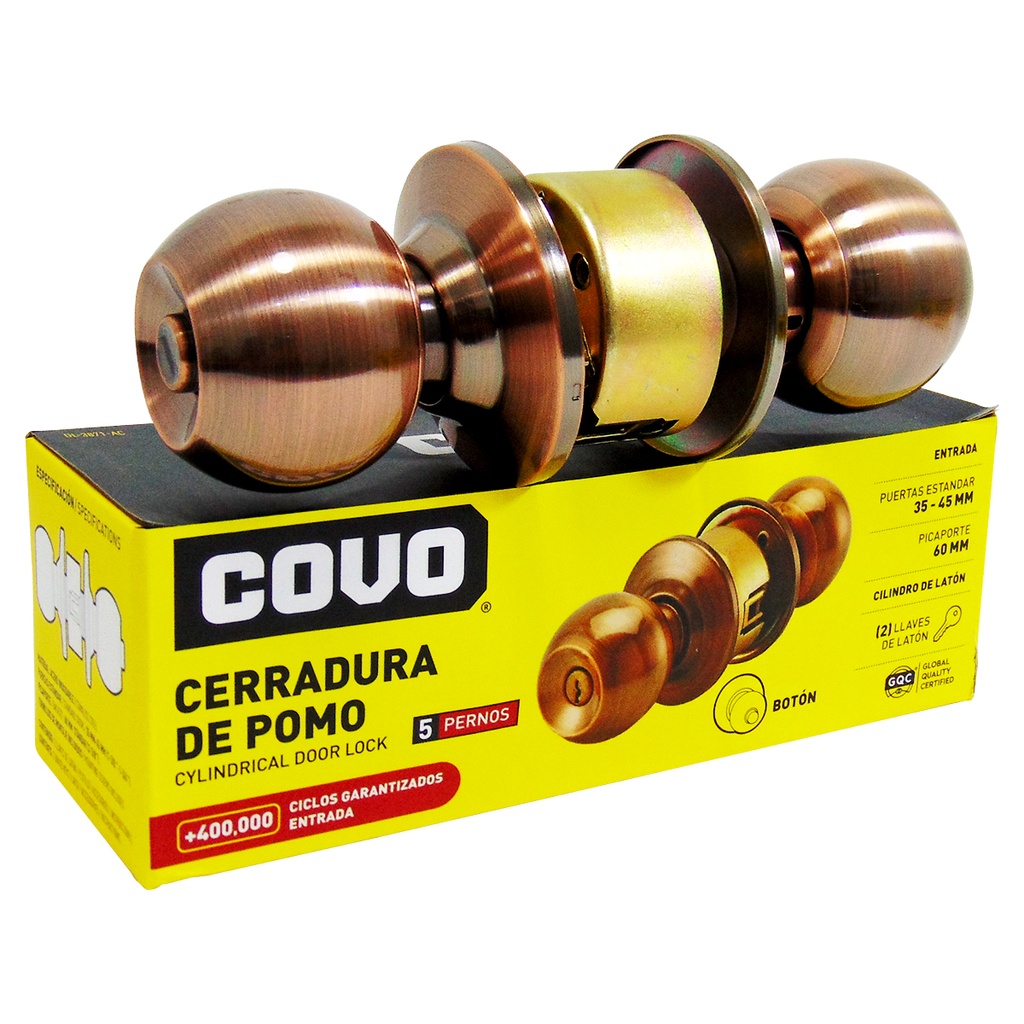 CERRADURA PARA DORMITORIO DE POMO COBRE COVO