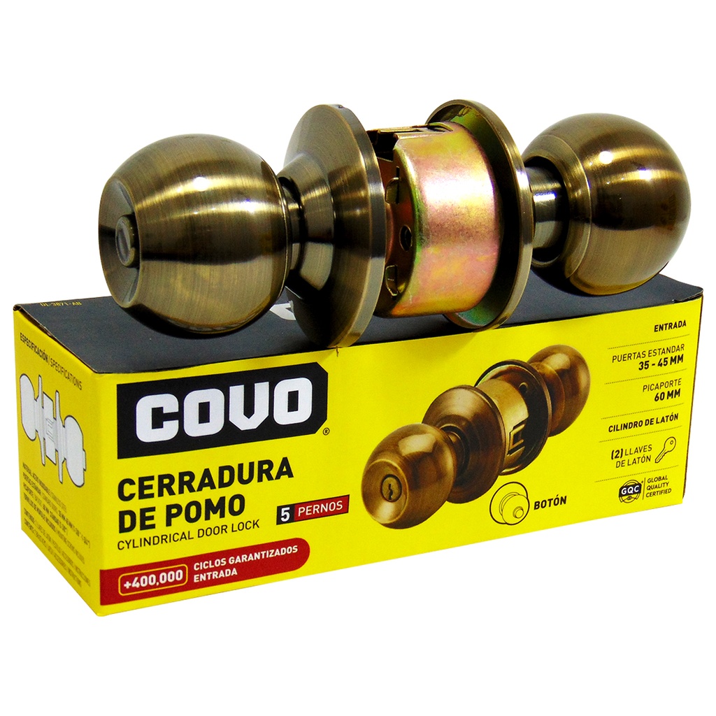 CERRADURA PARA DORMITORIO DE POMO LATON COVO