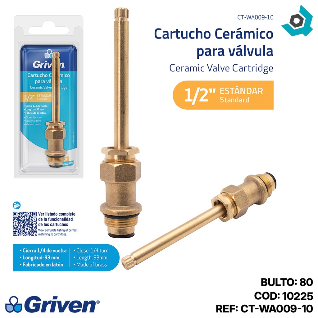 CARTUCHO CERAMICO 1/2" PARA LLAVE DE DUCHA GRIVEN