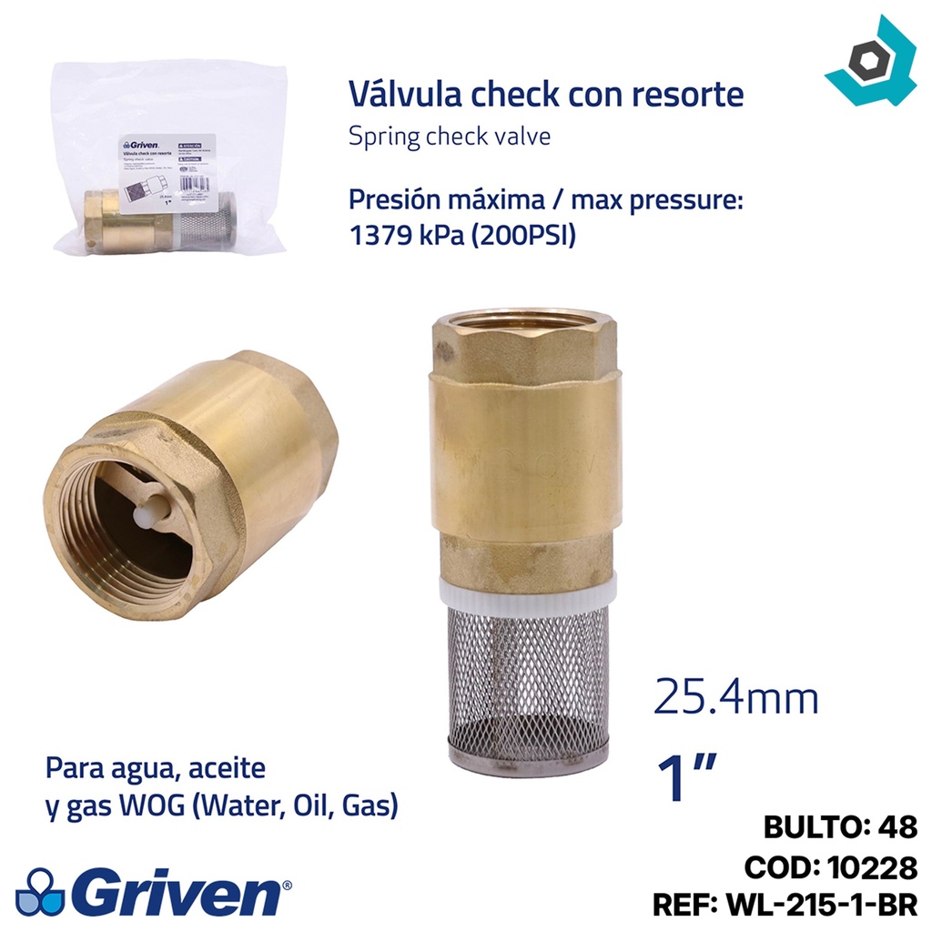 CHEQUE 1" DE BRONCE CON CANAL GRIVEN