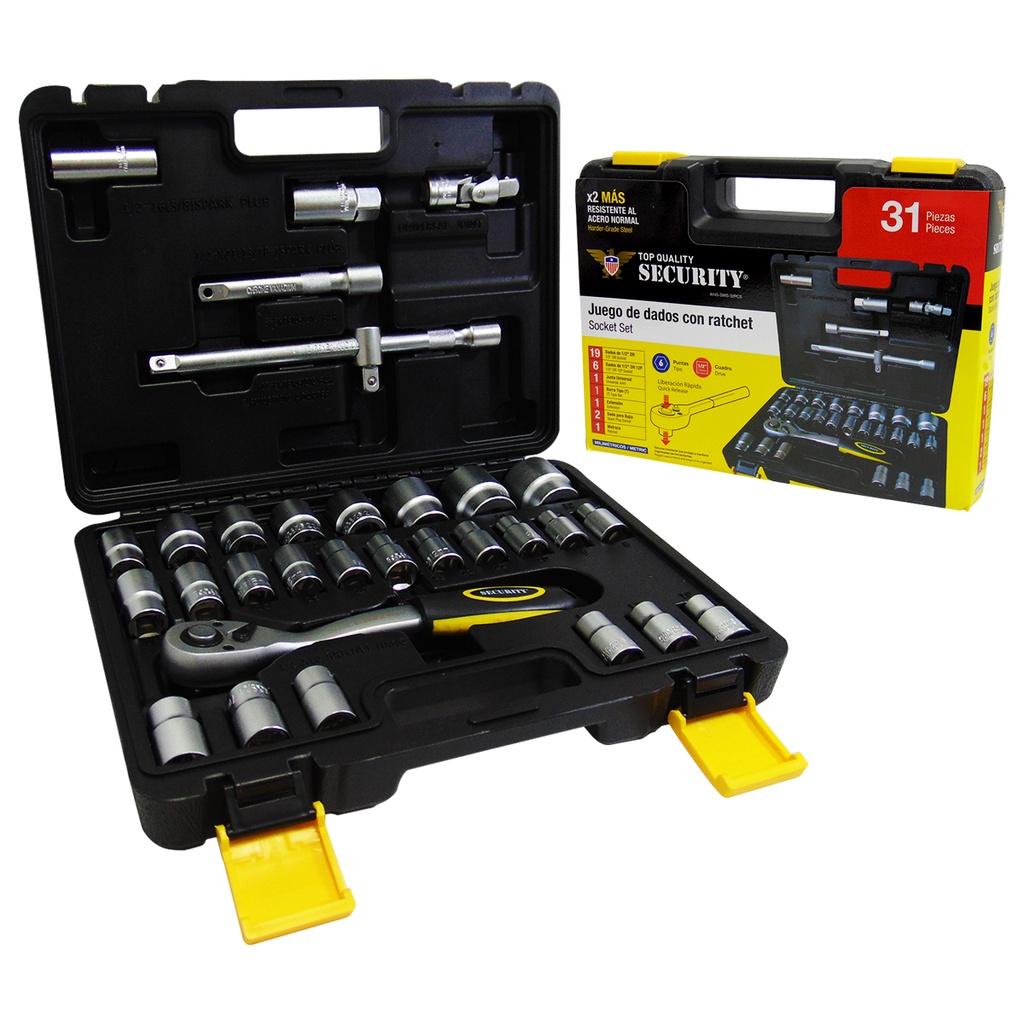 JUEGO DE DADOS CON RATCHET 32 PIEZAS SECURITY