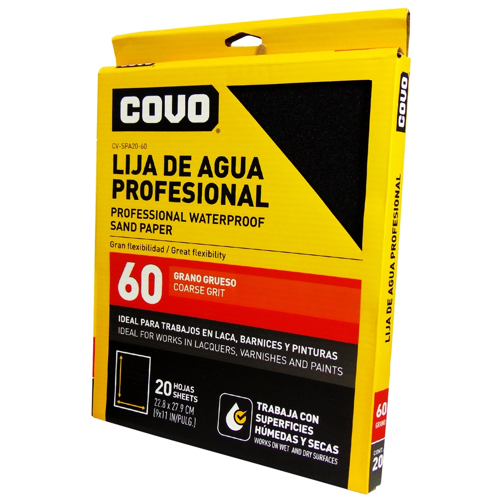 LIJA DE AGUA 9" X 11" GRANO 60 GRUESO COVO