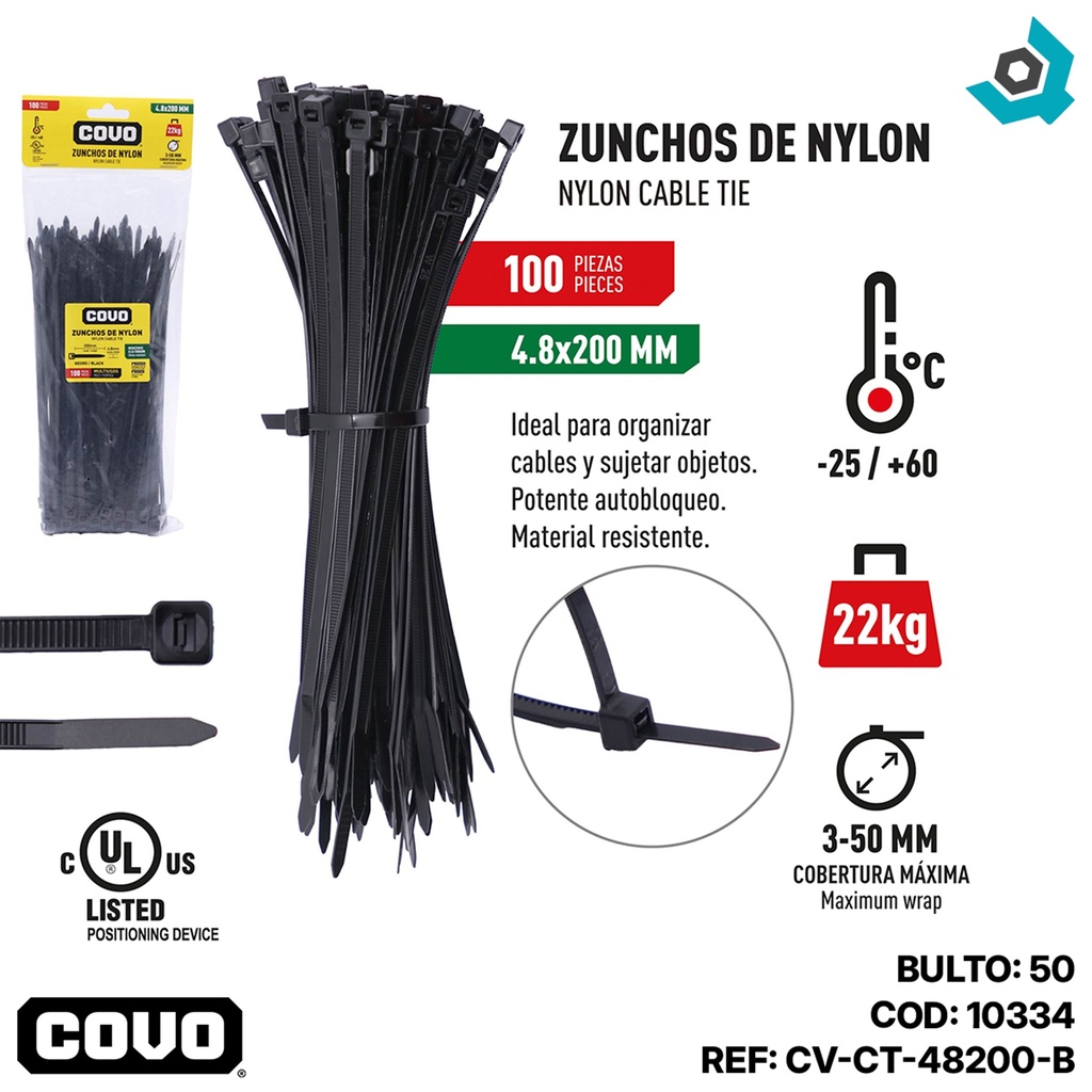 TIRRAJE NYLON NEGRO 4.8-200MM 100 PZAS COVO