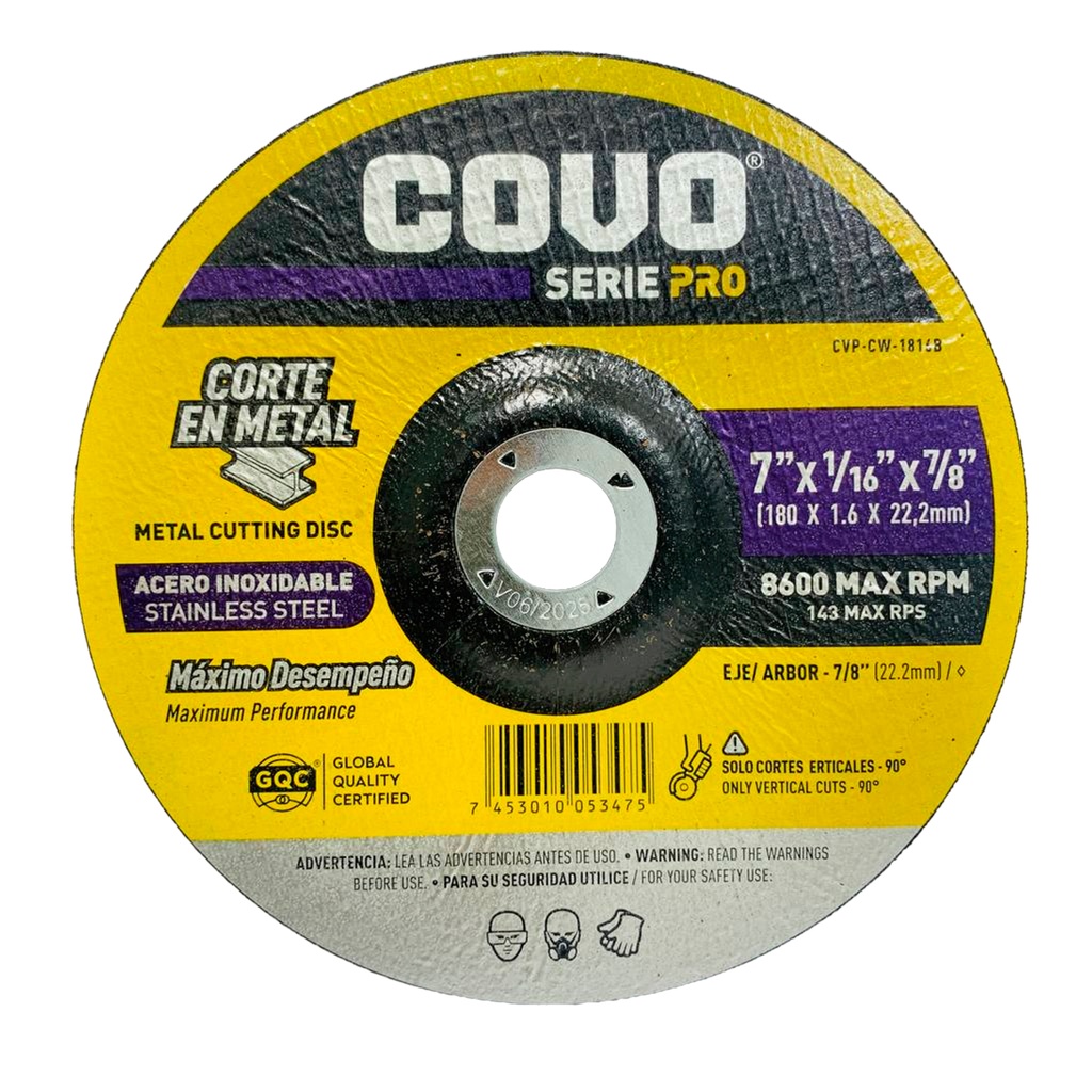 DISCO PARA CORTE 7" DE METAL COVO PRO