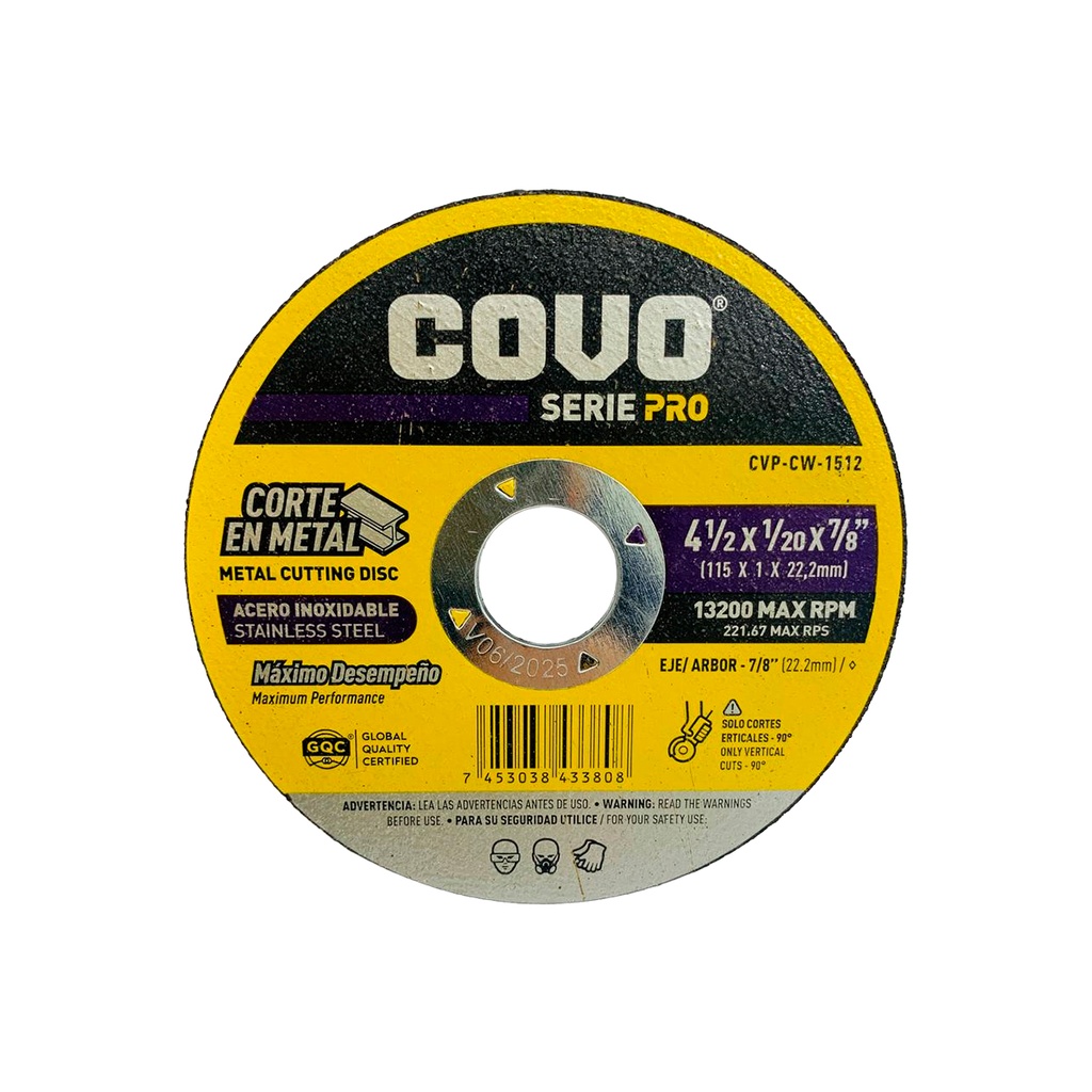 DISCO PARA CORTE EN METAL 4 1/2" FINO  COVO PRO