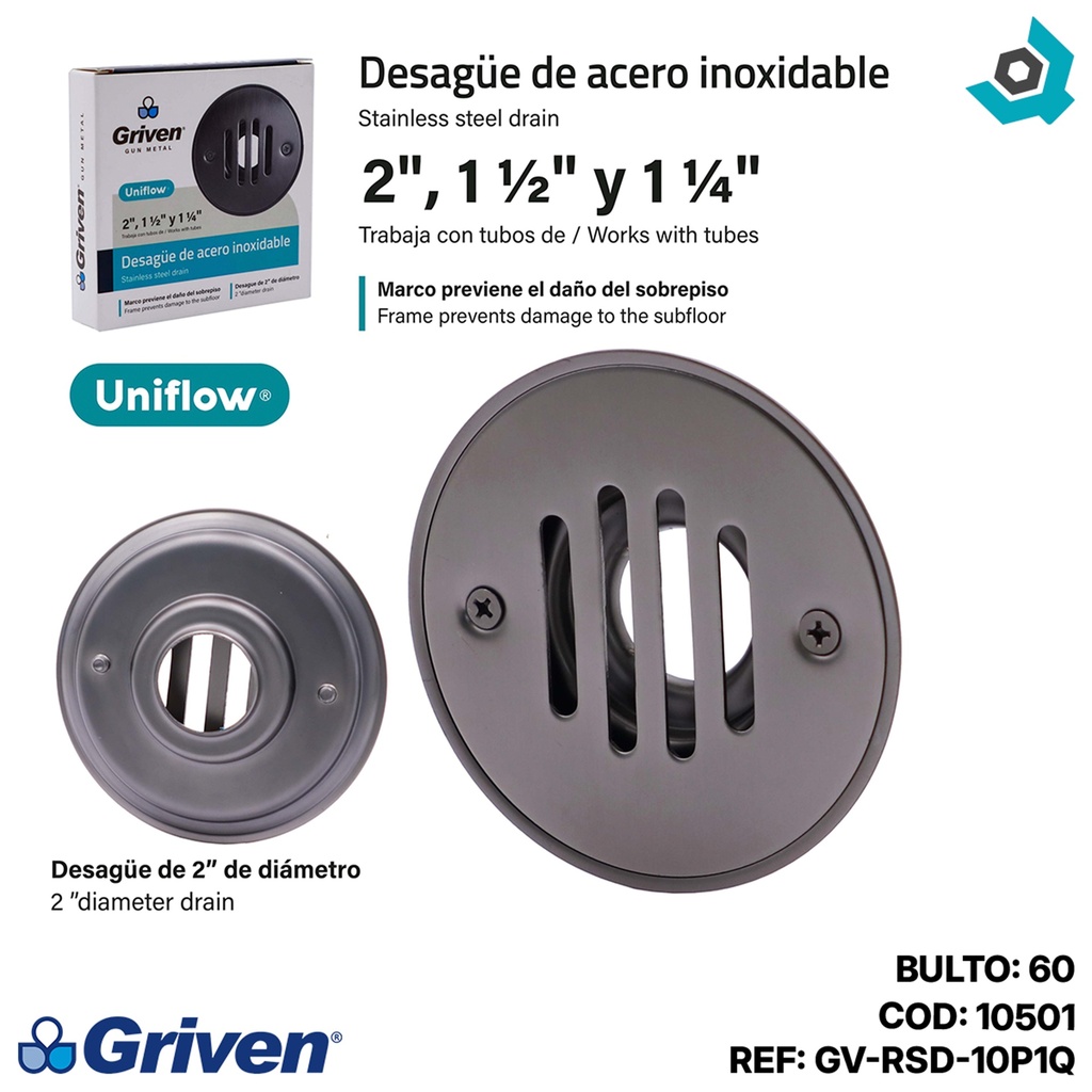 DESAGUE DE PISO 2" GRIS METALICO GRIVEN GUN METAL