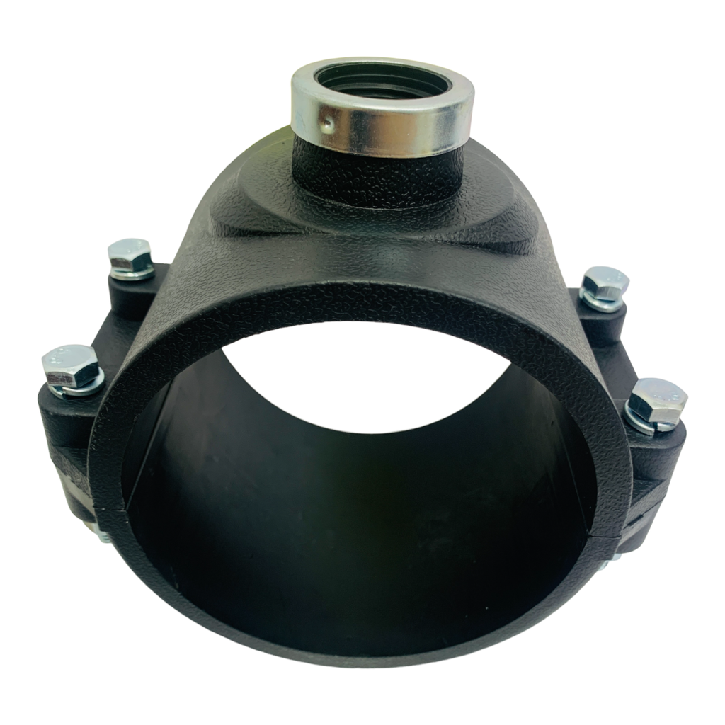 ABRAZADERA PARA RIEGO PP CON ROSCA 110MM X 3/4" TUBRICA