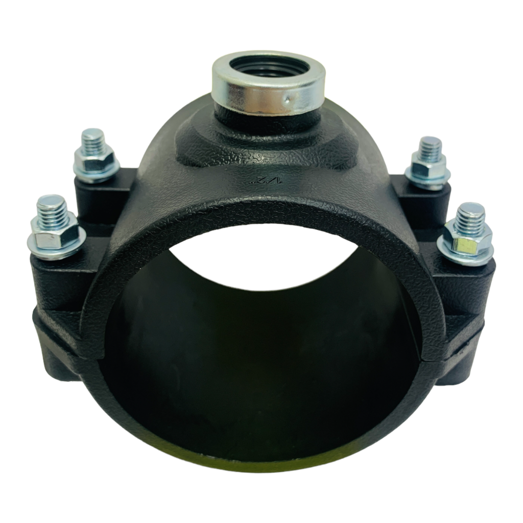ABRAZADERA PARA RIEGO PP CON ROSCA 90MM X 1/2" TUBRICA