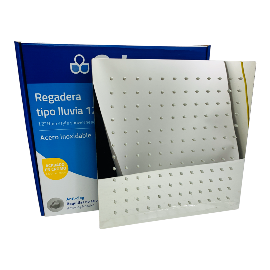 REGADERA PARA DUCHA TIPO LLUVIA CUADRADA 12" CROMADA GRIVEN