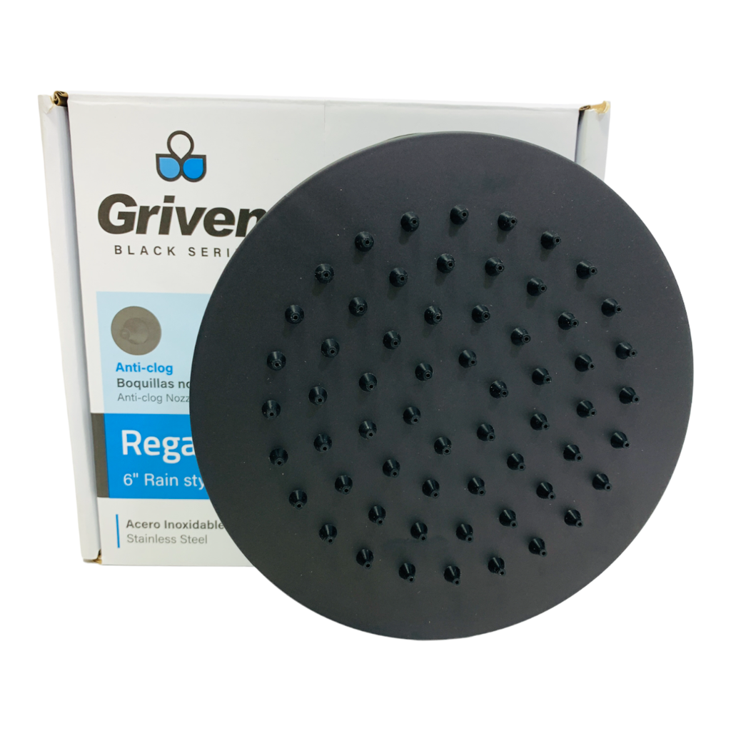 REGADERA PARA DUCHA TIPO LLUVIA REDONDA 6" GRIVEN BLACK