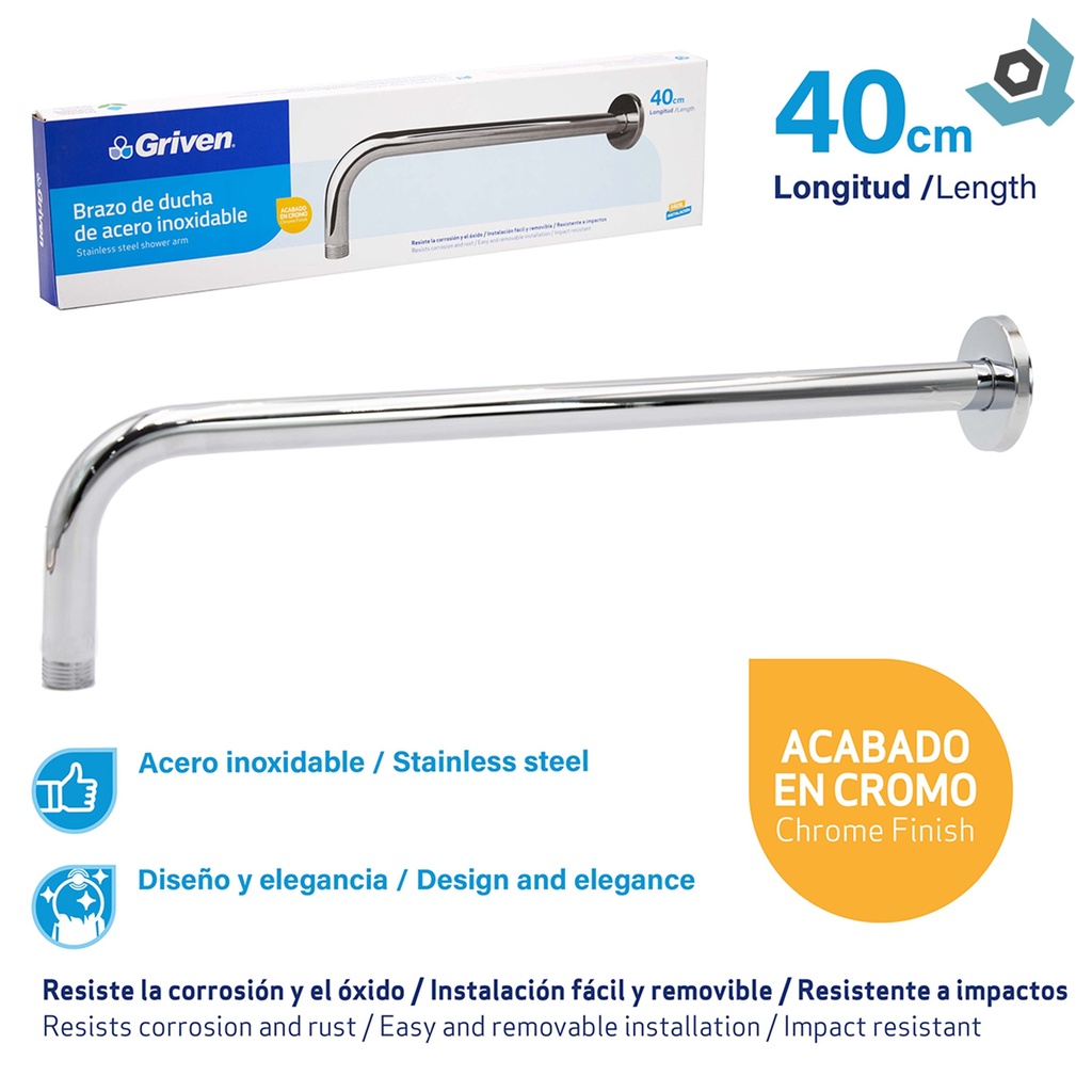 BRAZON DE DUCHA 40CM CROMADO GRIVEN